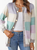 Color Block Button-Up Knit Cardigan