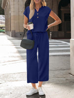 Notched Short Sleeve Top and Pants Set