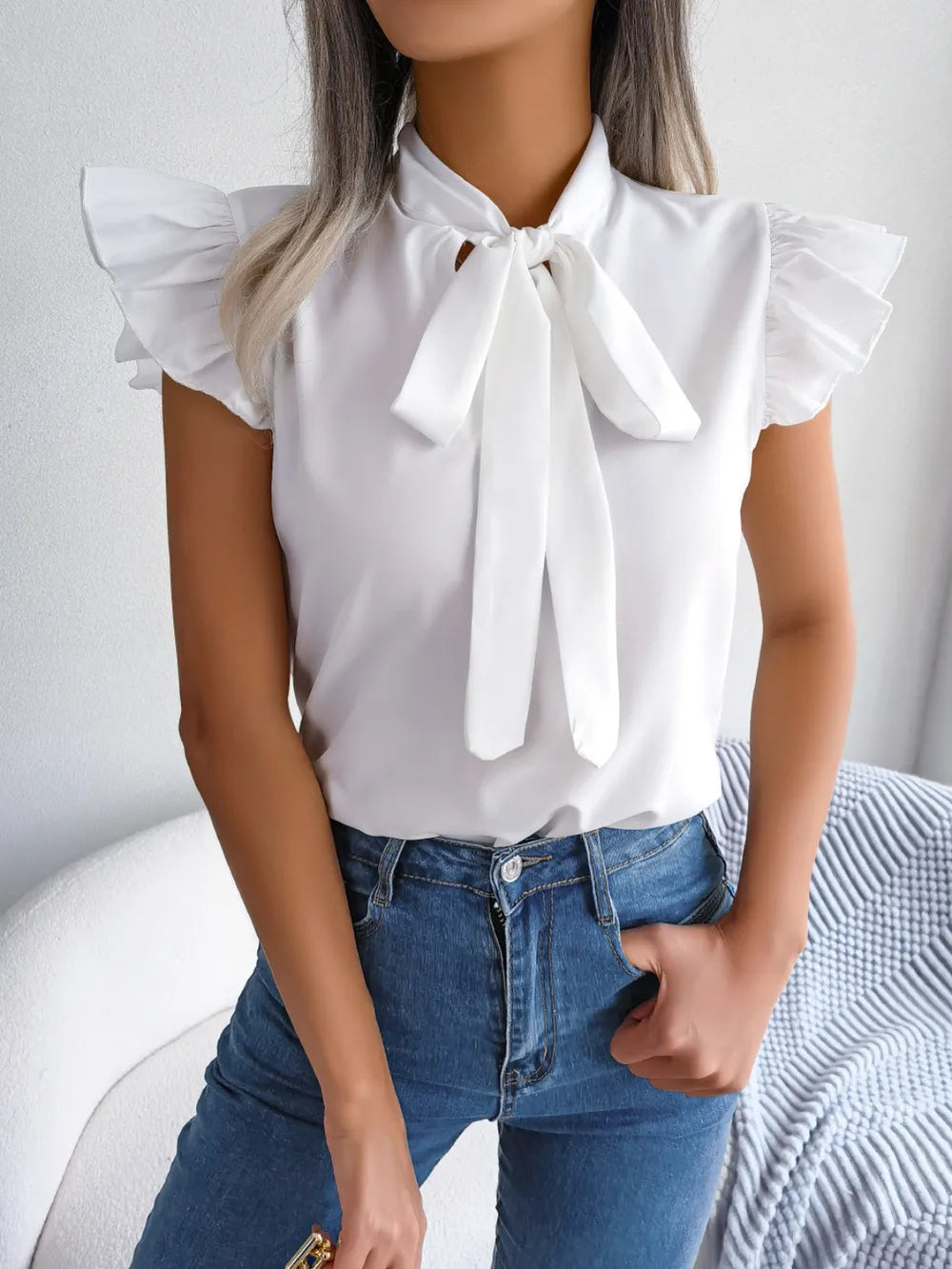 TieNeck Cap Sleeve Blouse