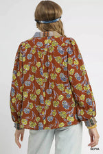 Umgee Floral Print Collar Blouse