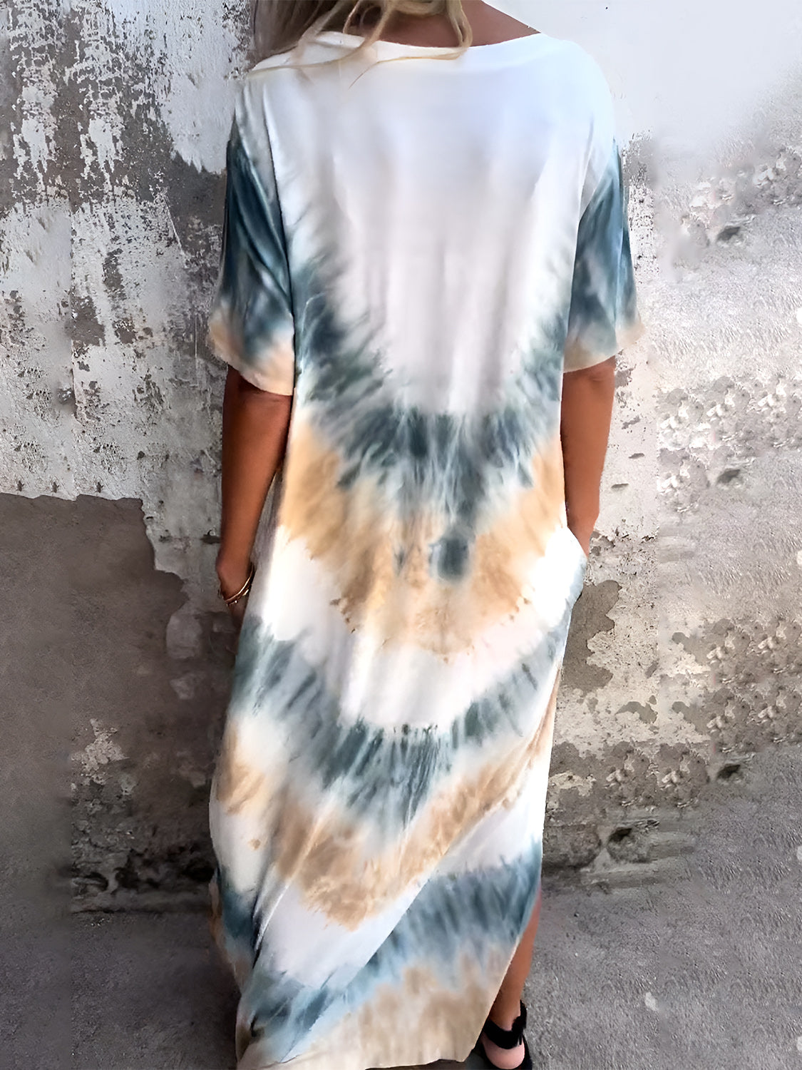 Full Size Pocketed Tie-Dye Short Sleeve Dress - Ladyez