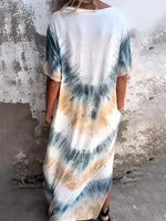 Full Size Pocketed Tie-Dye Short Sleeve Dress - Ladyez