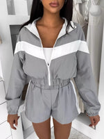 Zip Up Long Sleeve Outerwear and Shorts Set
