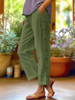Full Size Side Decor Button Casual Wide Leg Pants Plus Size