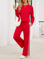 Striped Round Neck Sweatshirt and Pants Set