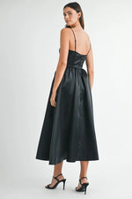 MABLE Solid Taffeta Spaghetti Strap Bustier Midi Dress - Ladyez