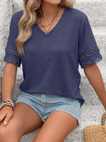 V-Neck Hollow-Out Sleeve T-Shirt