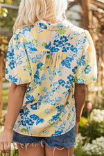 Printed Puff Sleeve Button Down Summer Shirt