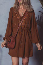 FloralEmbroidered Long Sleeve Mini Dress