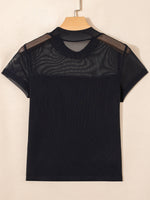Sheer Mesh Patchwork Cap Sleeve T Shirt