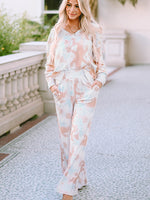 Printed Long Sleeve Top and Wide Leg Pants Lounge Set - Ladyez