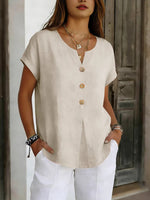 Decor Button Short Sleeve Blouse