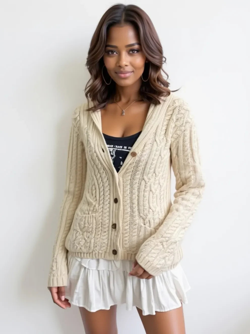 Cable Knit Button Up Cardigan
