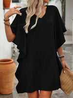 Ruffled Flutter Sleeve V-Neck Mini Dress