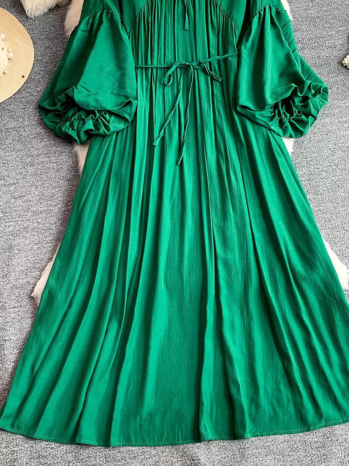 Balloon Sleeve Tie-Waist Dress