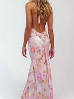 Floral Halter Neck Deep V Maxi Dress - Ladyez