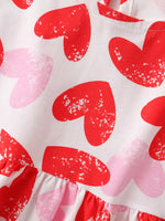 Children's Heart Print Ruffle Sleeve Casual Dress