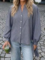 Gingham Button Up Shirt with Tie-Sleeve Detail