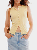 Button Down Round Neck Sweater Vest
