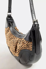 Fame Dark Spotted Leopard Print Half Moon Shoulder Bag