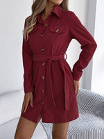 Button-Front Corduroy Shirt Dress