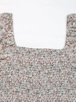 Perfee Ditsy Floral Smocked Square Neck Puff Sleeve Jumpsuit