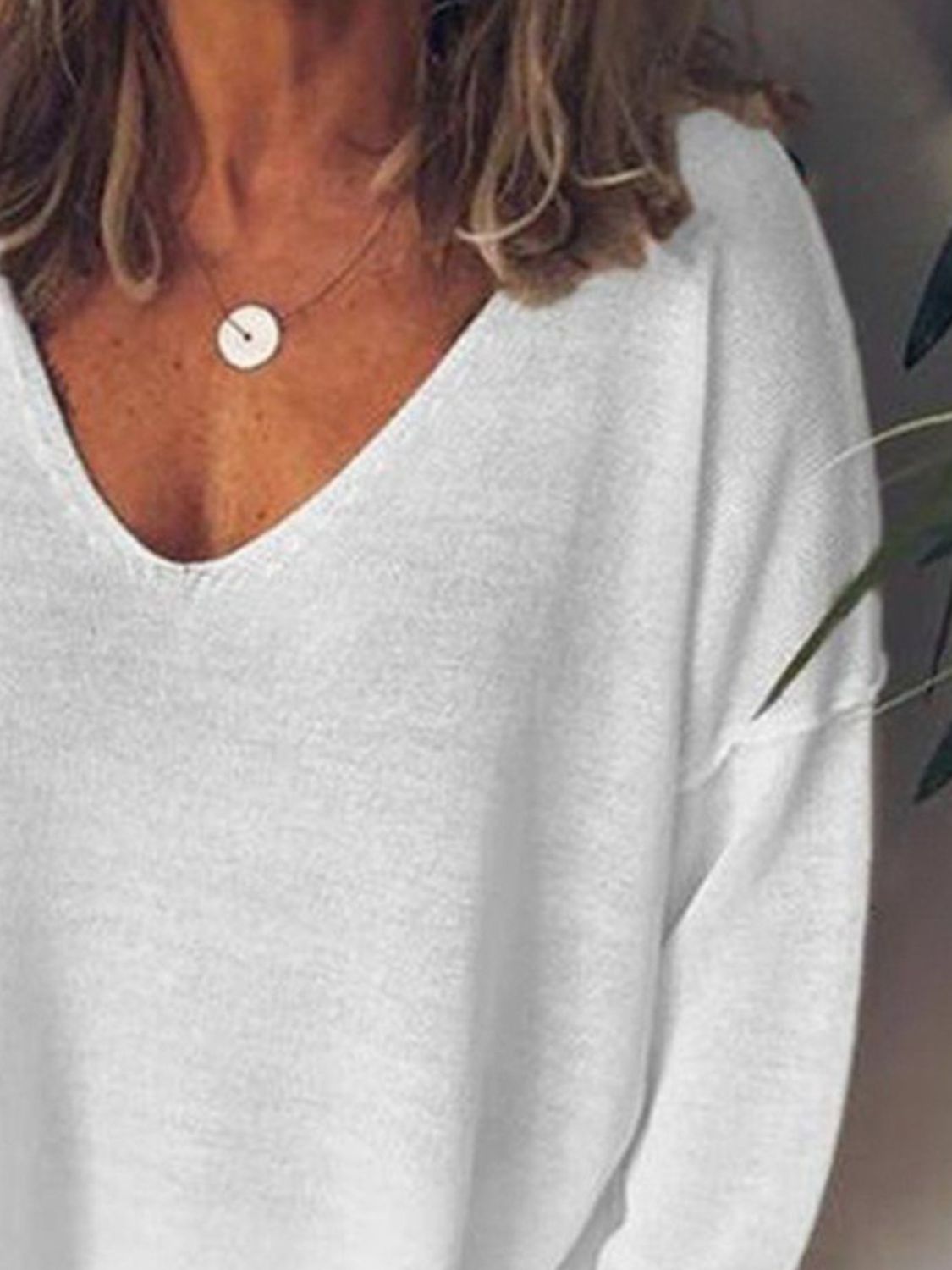 Full Size V-Neck Drop Shoulder Long Sleeve T-Shirt Plus Size - Ladyez