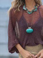 Round Neck Long Sleeve Cover-Up - Ladyez