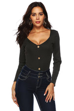 Button Detail Bodysuit - Ladyez