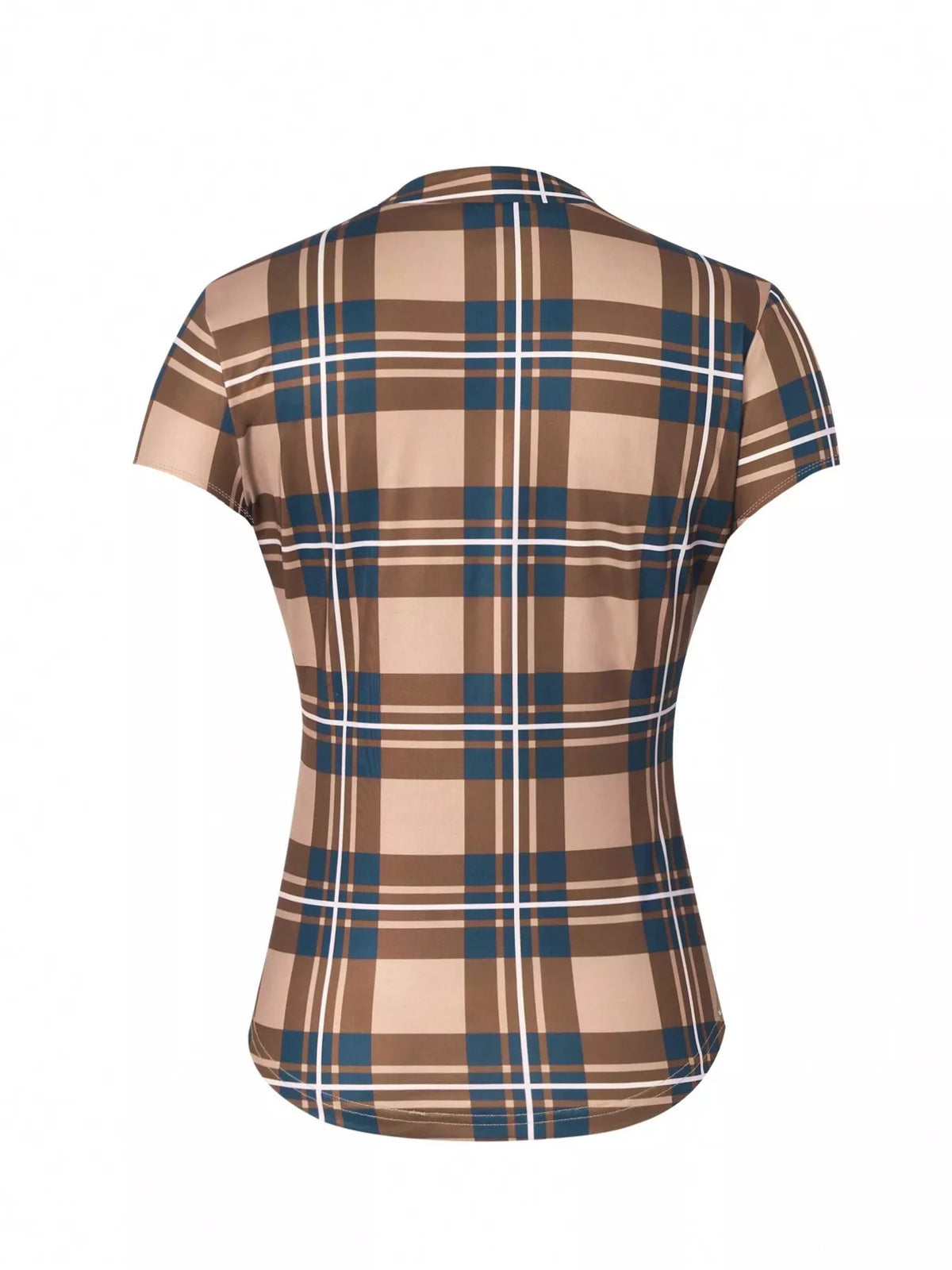 Plaid Lace-Up Short Sleeve Blouse