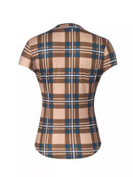 Plaid Lace-Up Short Sleeve Blouse