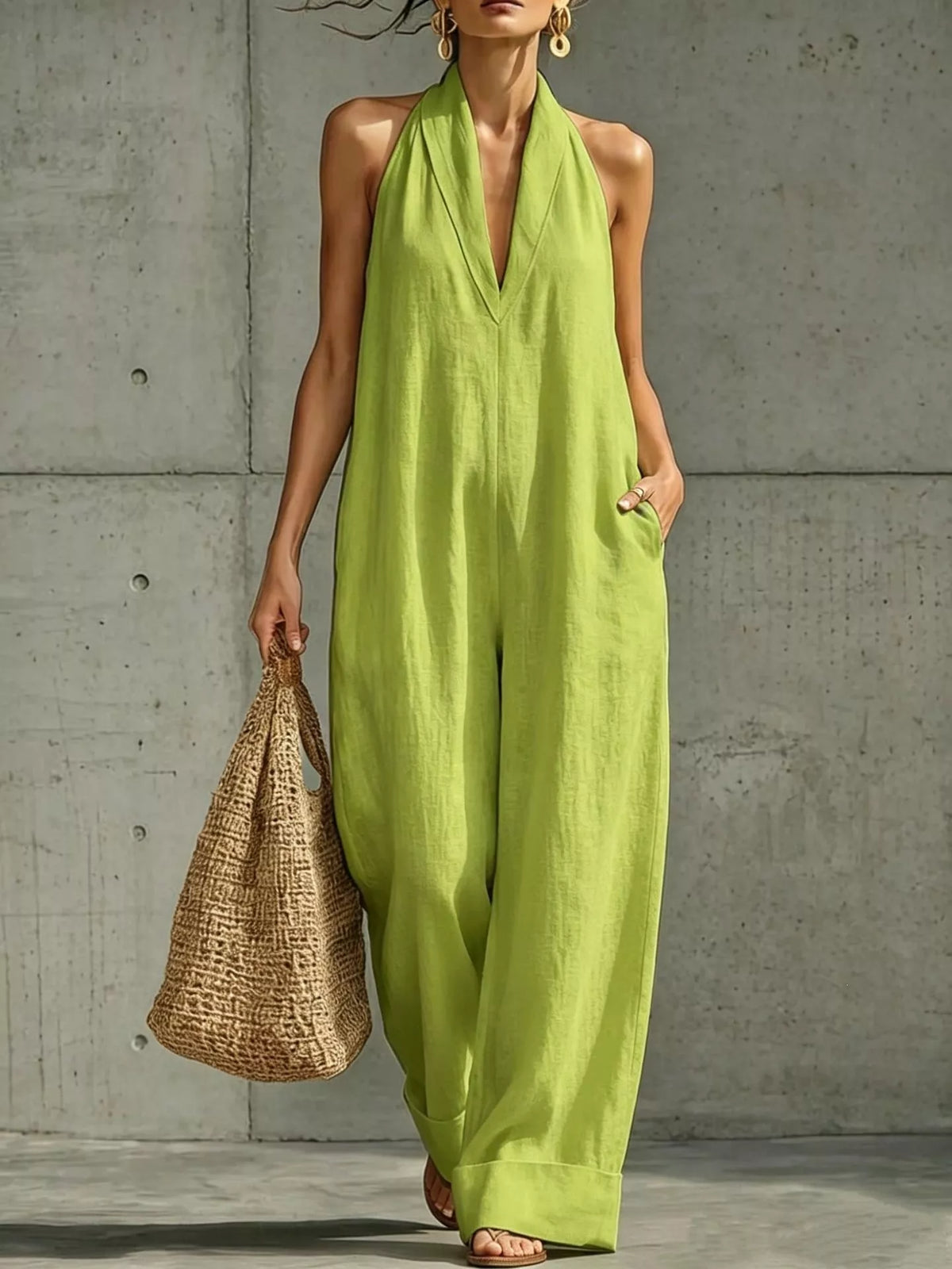 Full Size Halter Neck Wide-Leg Jumpsuit Plus Size