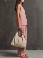 Full Size Sleeveless Vest and Wide-Leg Pants Set Plus SIze