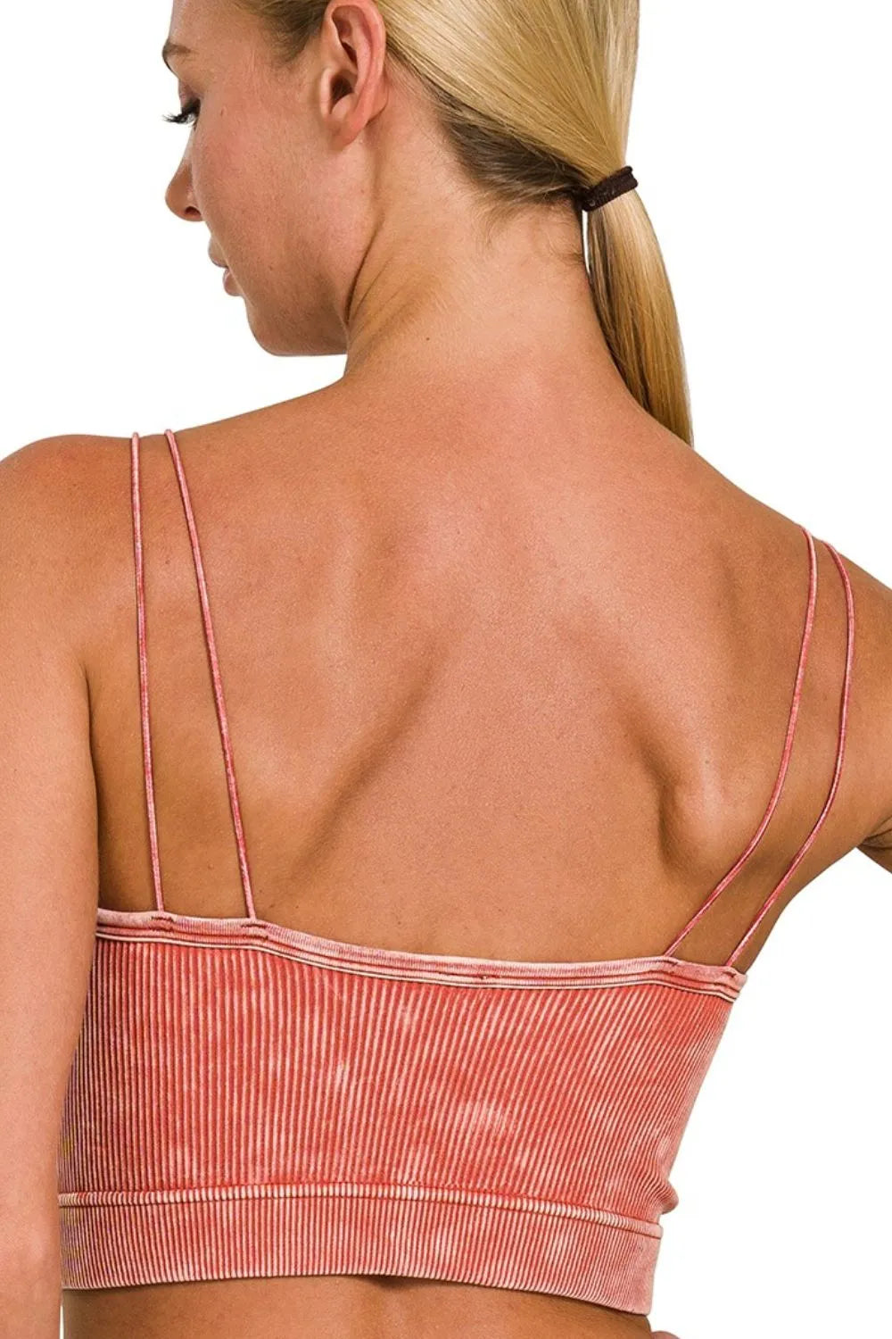 Zenana Washed Ribbed Seamless Double Strap Brami - Ladyez