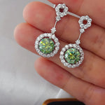 4 Carat Crystal Drop Dangle Earrings with Round Halo Design
