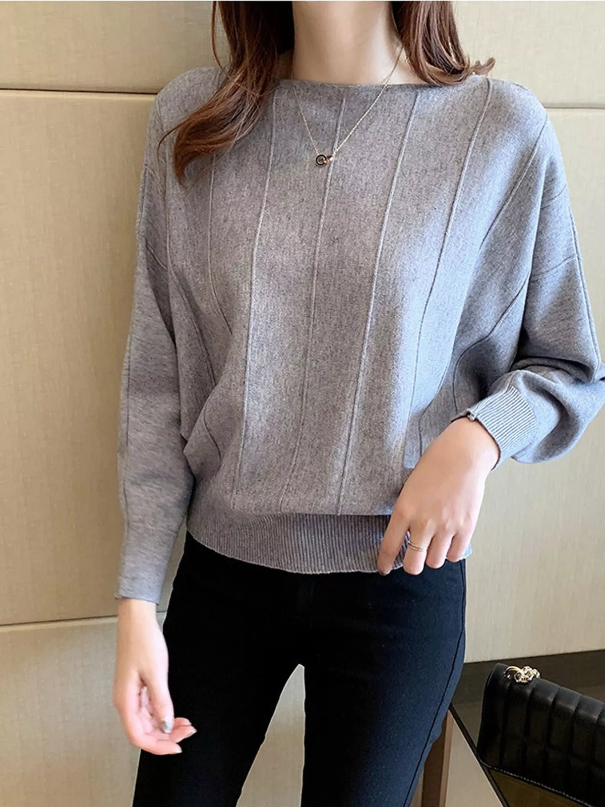 Ribbed Hem Batwing Sleeve Knit Top