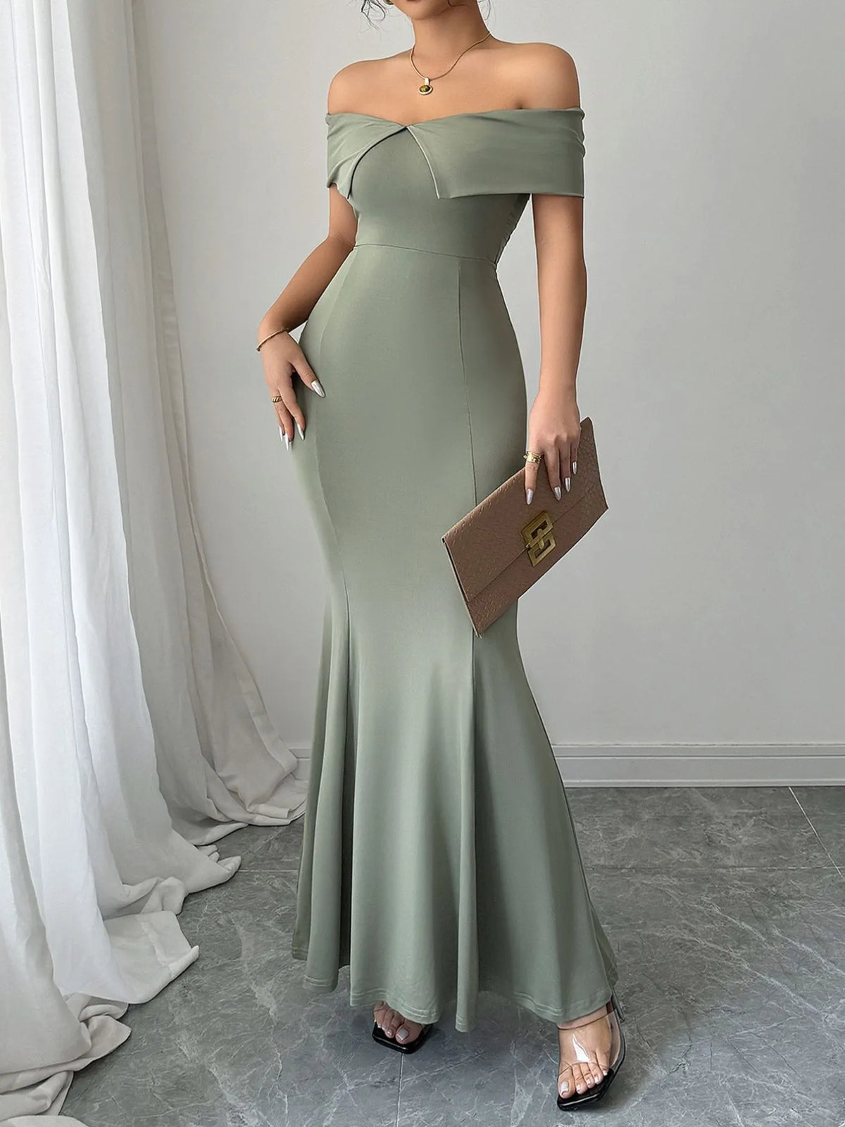 Off-Shoulder Mermaid Maxi Dress - Ladyez