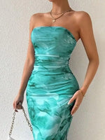 Printed Side Slit Tube Dress - Ladyez