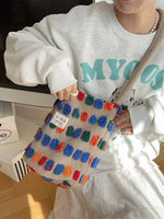 Colorful Pom-Pom Plush Crossbody Bag