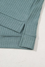 Oversized Ribbed Knit V Neck Dolman Short Sleeve Top