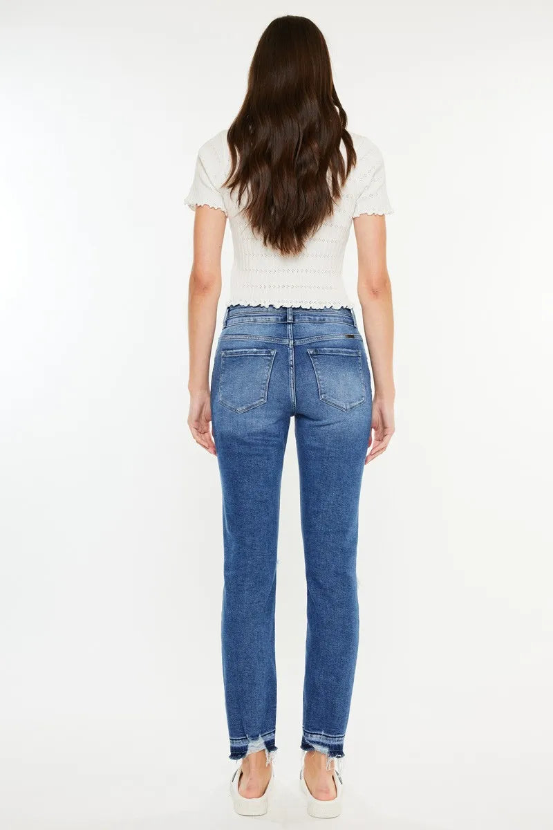 Kancan High Rise Distressed Slim Straight Jeans - Ladyez