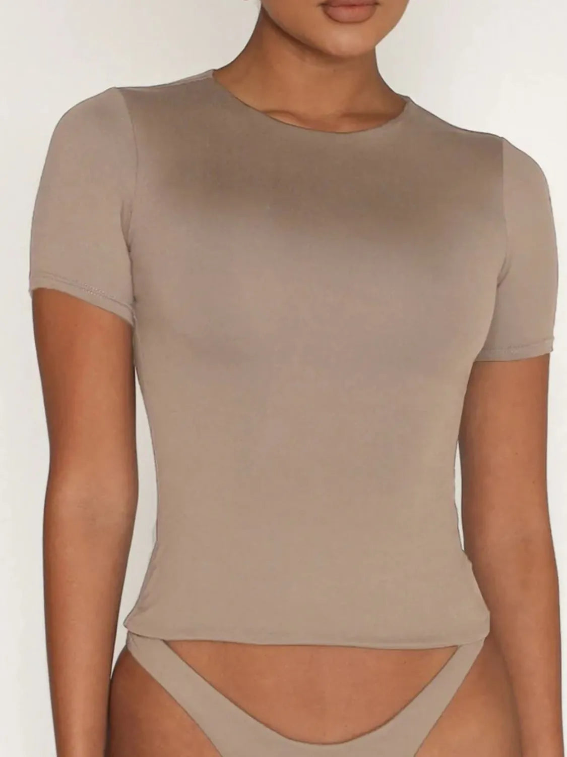 Round Neck Short Sleeve Swim Top - Ladyez