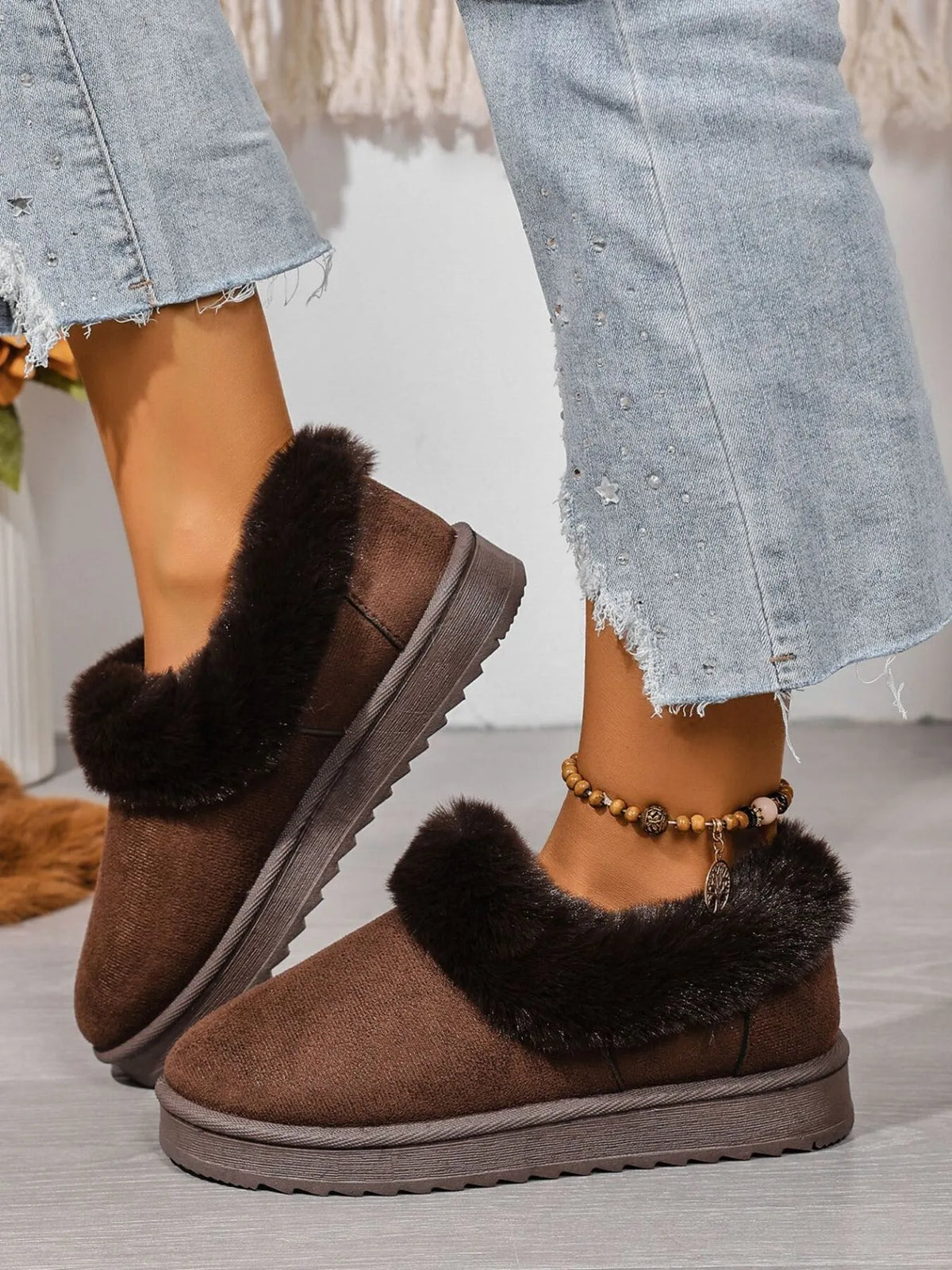Cozy Winter Fur-Lined Ankle Boots - Ladyez