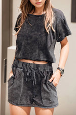 Heathered Round Neck Top and Shorts Lounge Set - Ladyez