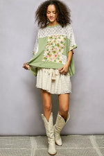 POL Floral Patchwork Lace Accent Blouse