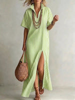 Full Size Striped Maxi Dress with Side Slit Plus SIze