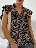 Leopard Print Ruffle Sleeve Blouse