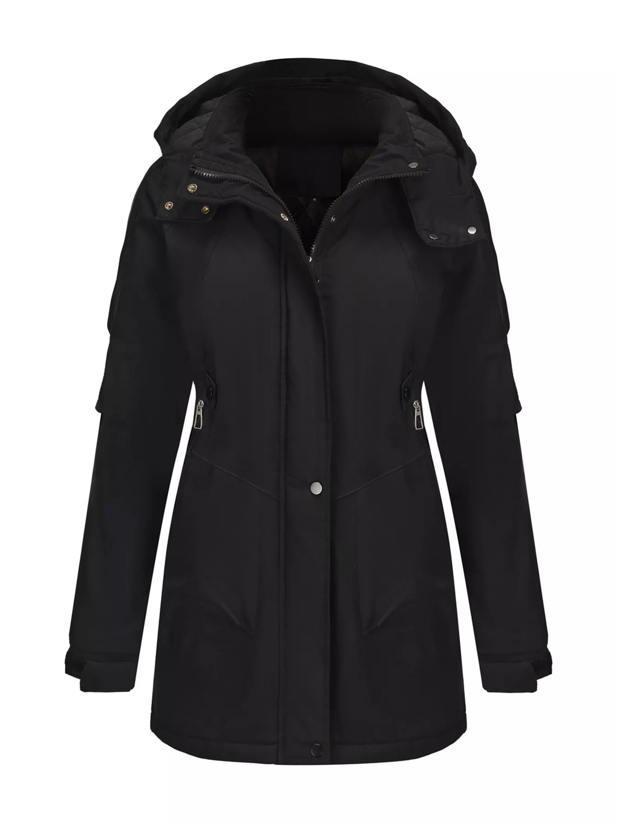 Full Size Hooded Mid-Length Windproof Outerwear Plus Size