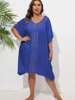 Crochet Trim V-Neck Beach Cover Up Dress - Ladyez