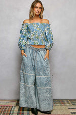 POL Floral Print Smocked Off-Shoulder Blouse